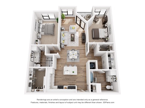 Floor plan for 2 beds, 2 baths, 1264 sqft